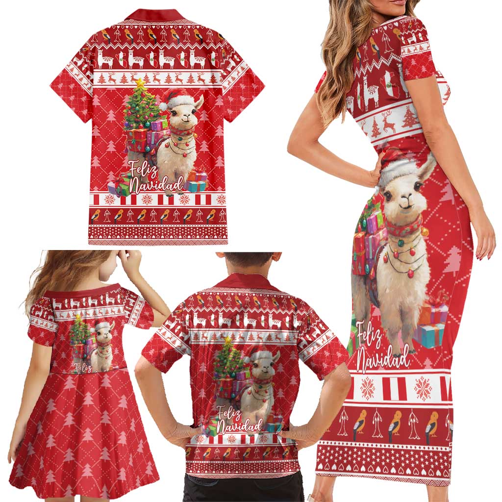 Peru Christmas Family Matching Short Sleeve Bodycon Dress and Hawaiian Shirt Peruvian Alpaca Feliz Navidad - Wonder Print Shop