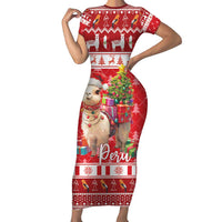 Peru Christmas Family Matching Short Sleeve Bodycon Dress and Hawaiian Shirt Peruvian Alpaca Feliz Navidad - Wonder Print Shop