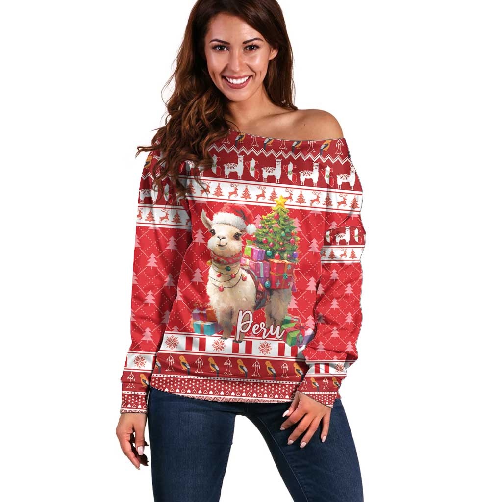 Peru Christmas Off Shoulder Sweater Peruvian Alpaca Feliz Navidad - Wonder Print Shop