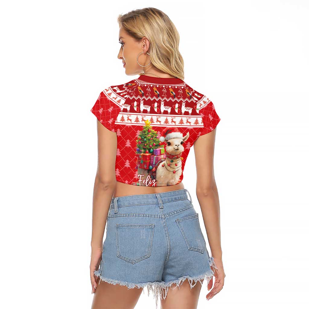 Peru Christmas Raglan Cropped T Shirt Peruvian Alpaca Feliz Navidad - Wonder Print Shop