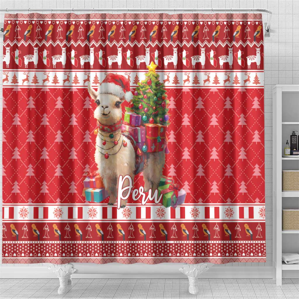 Peru Christmas Shower Curtain Peruvian Alpaca Feliz Navidad