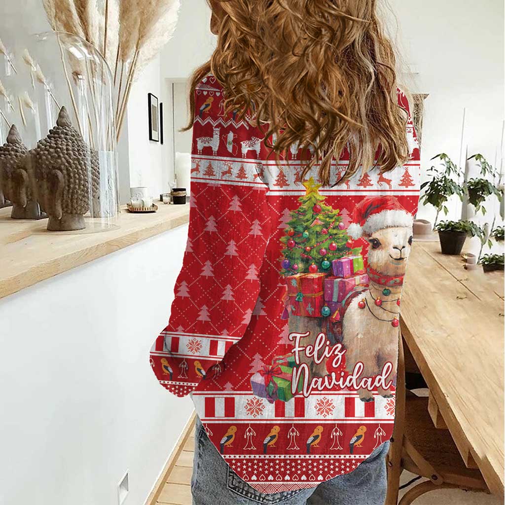 Peru Christmas Women Casual Shirt Peruvian Alpaca Feliz Navidad - Wonder Print Shop