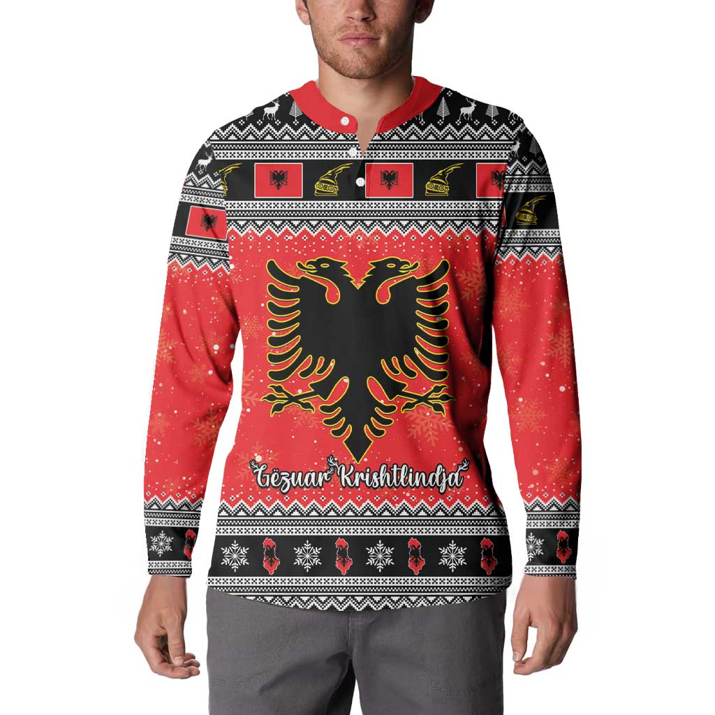 Albania Christmas Button Sweatshirt Albanian Eagle Gezuar Krishtlindja - Wonder Print Shop