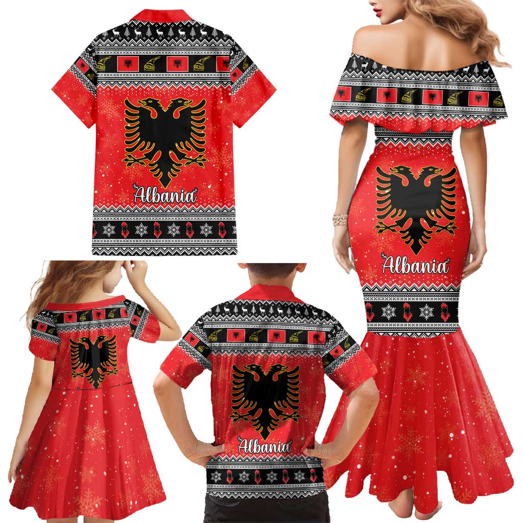 Albania Christmas Family Matching Mermaid Dress and Hawaiian Shirt Albanian Eagle Gezuar Krishtlindja - Wonder Print Shop