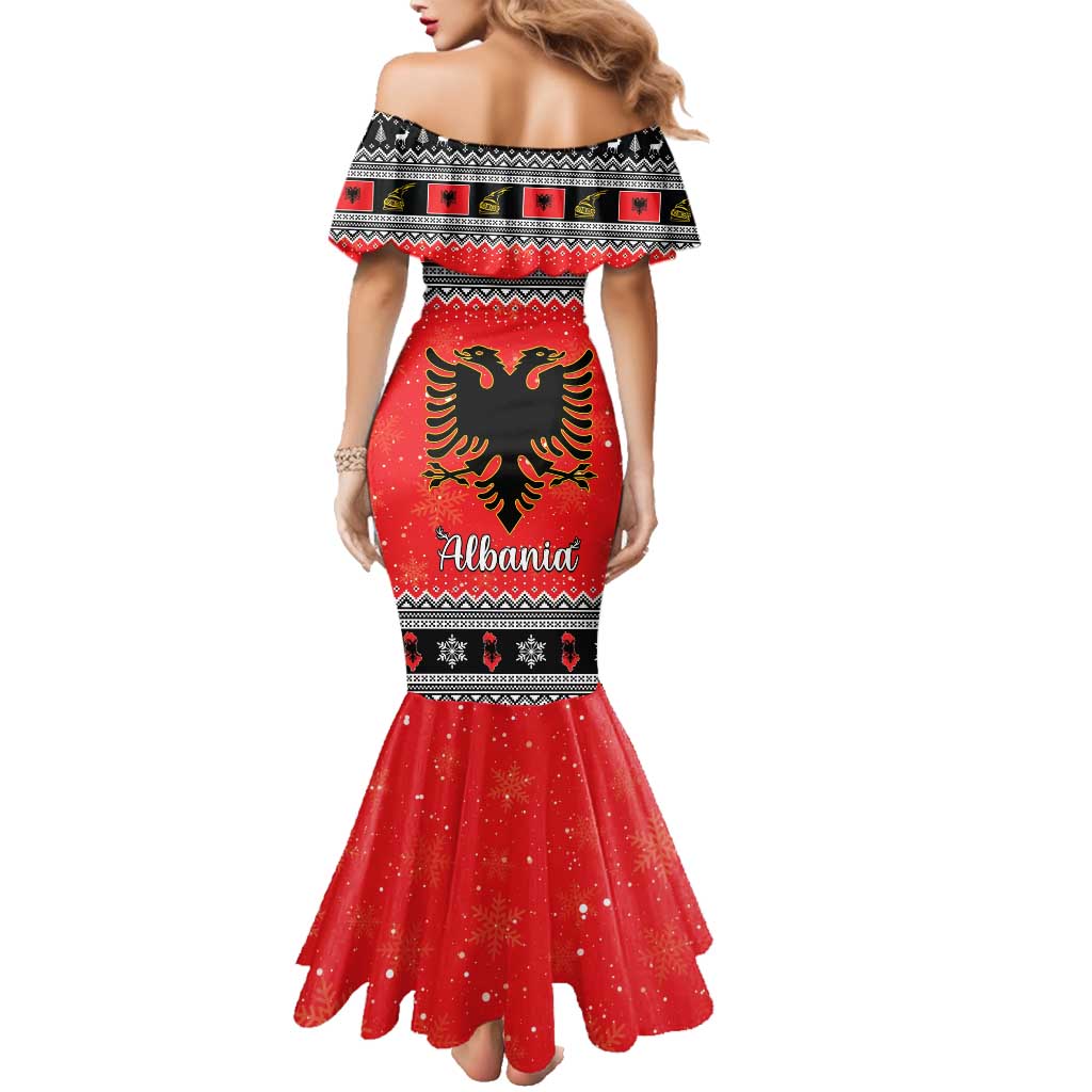 Albania Christmas Family Matching Mermaid Dress and Hawaiian Shirt Albanian Eagle Gezuar Krishtlindja - Wonder Print Shop