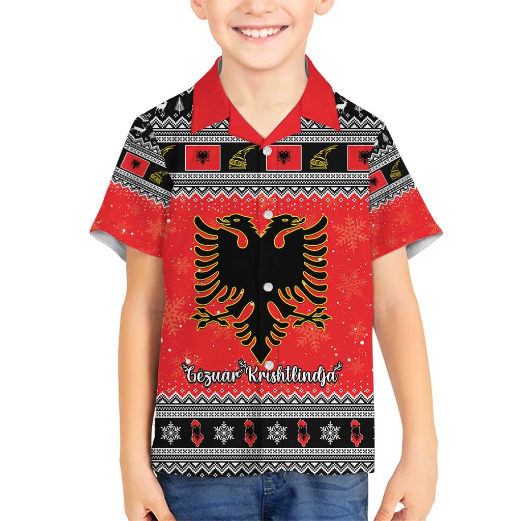 Albania Christmas Family Matching Off Shoulder Short Dress and Hawaiian Shirt Albanian Eagle Gezuar Krishtlindja - Wonder Print Shop