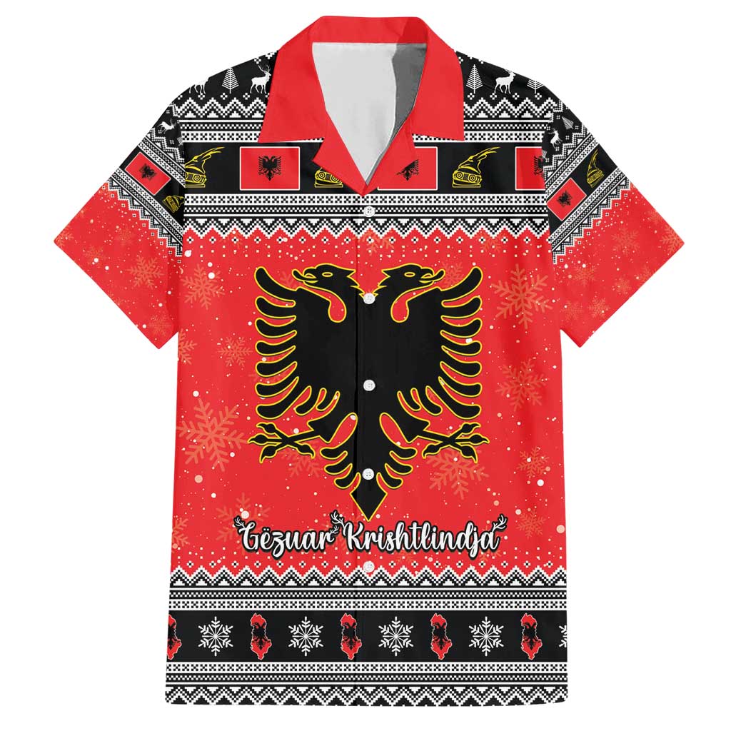 Albania Christmas Family Matching Short Sleeve Bodycon Dress and Hawaiian Shirt Albanian Eagle Gezuar Krishtlindja - Wonder Print Shop