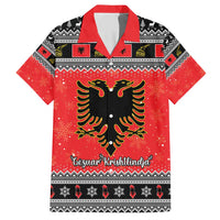 Albania Christmas Family Matching Short Sleeve Bodycon Dress and Hawaiian Shirt Albanian Eagle Gezuar Krishtlindja - Wonder Print Shop