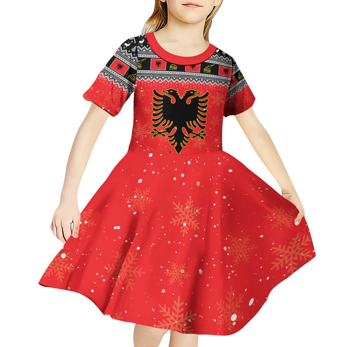Albania Christmas Kid Short Sleeve Dress Albanian Eagle Gezuar Krishtlindja - Wonder Print Shop