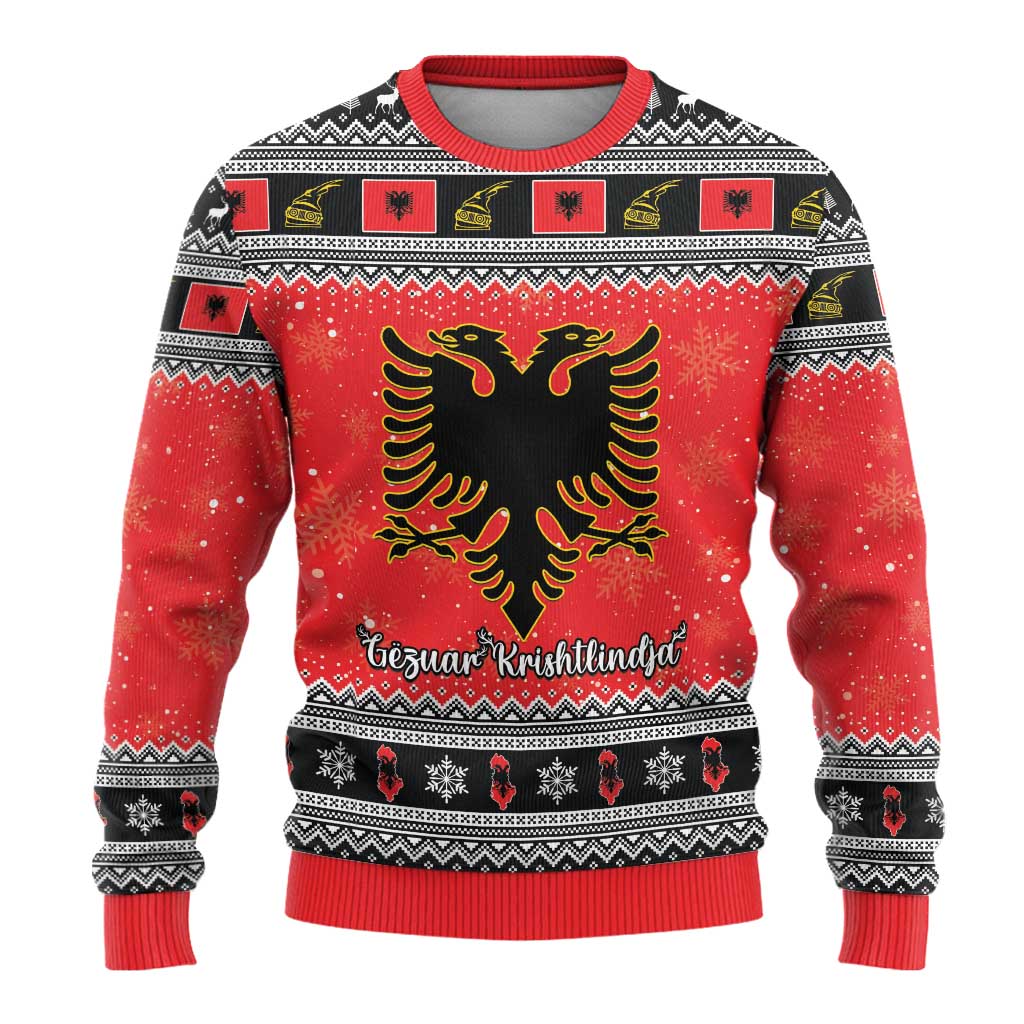 Albania Christmas Ugly Christmas Sweater Albanian Eagle Gezuar Krishtlindja - Wonder Print Shop