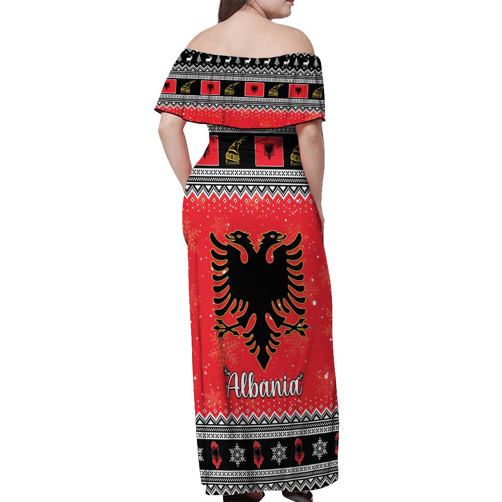 Albania Christmas Off Shoulder Maxi Dress Albanian Eagle Gezuar Krishtlindja - Wonder Print Shop