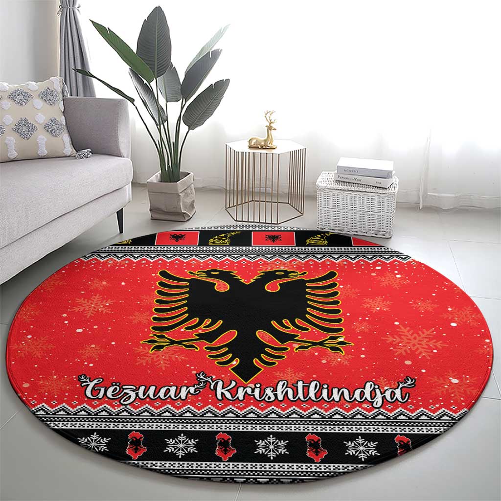 Albania Christmas Round Carpet Albanian Eagle Gezuar Krishtlindja