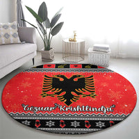 Albania Christmas Round Carpet Albanian Eagle Gezuar Krishtlindja