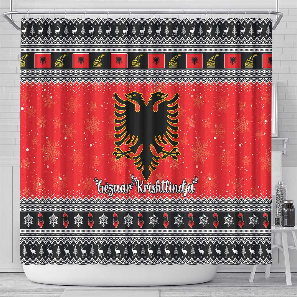 Albania Christmas Shower Curtain Albanian Eagle Gezuar Krishtlindja