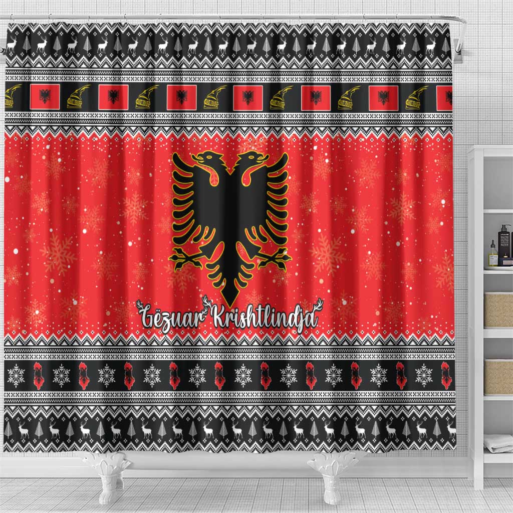 Albania Christmas Shower Curtain Albanian Eagle Gezuar Krishtlindja