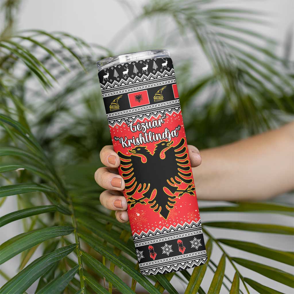 Albania Christmas Skinny Tumbler Albanian Eagle Gezuar Krishtlindja - Wonder Print Shop