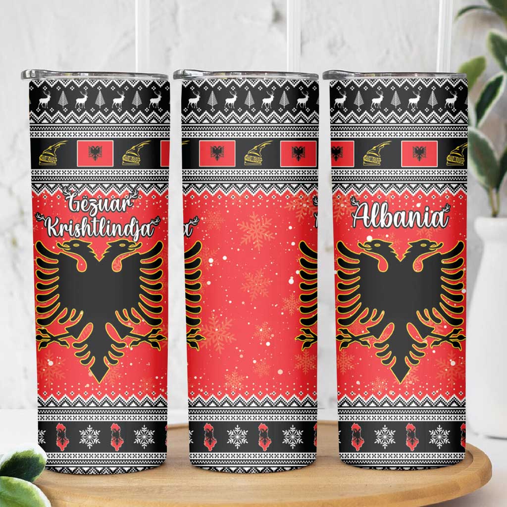 Albania Christmas Skinny Tumbler Albanian Eagle Gezuar Krishtlindja - Wonder Print Shop