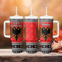 Albania Christmas Tumbler With Handle Albanian Eagle Gezuar Krishtlindja - Wonder Print Shop