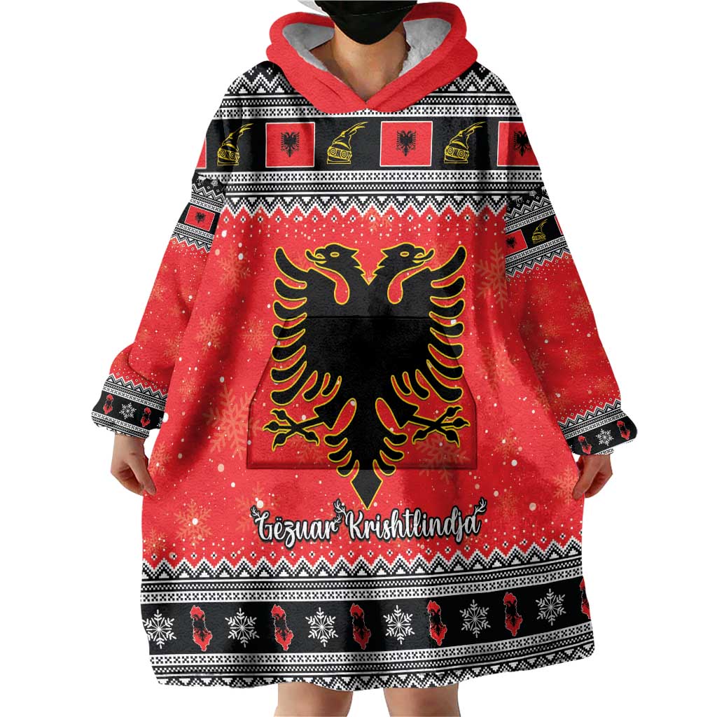 Albania Christmas Wearable Blanket Hoodie Albanian Eagle Gezuar Krishtlindja - Wonder Print Shop