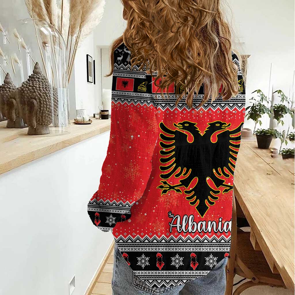Albania Christmas Women Casual Shirt Albanian Eagle Gezuar Krishtlindja - Wonder Print Shop