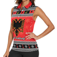 Albania Christmas Women Sleeveless Polo Shirt Albanian Eagle Gezuar Krishtlindja - Wonder Print Shop