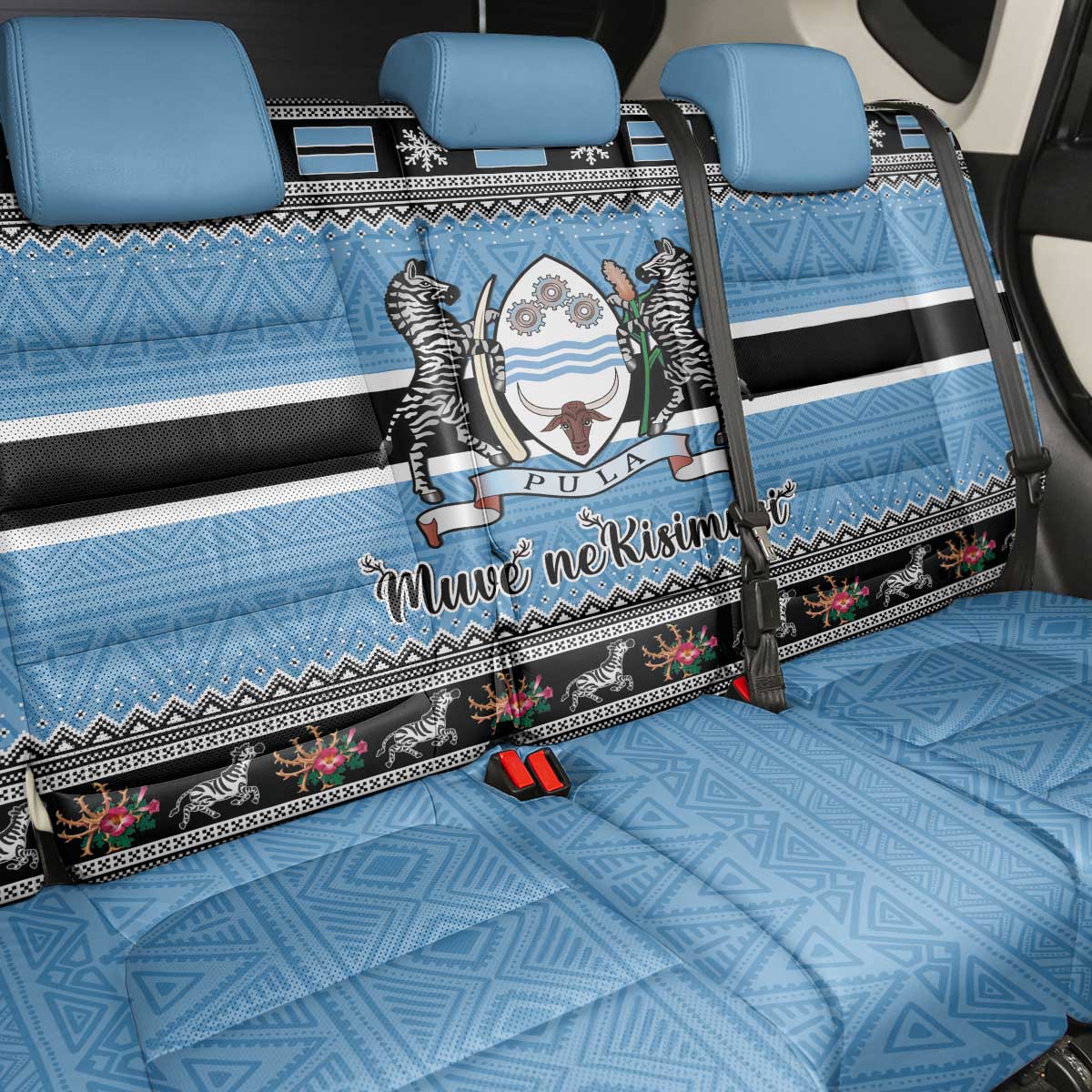 Botswana Christmas Back Car Seat Cover Coat Of Arms Muve neKisimusi - Wonder Print Shop