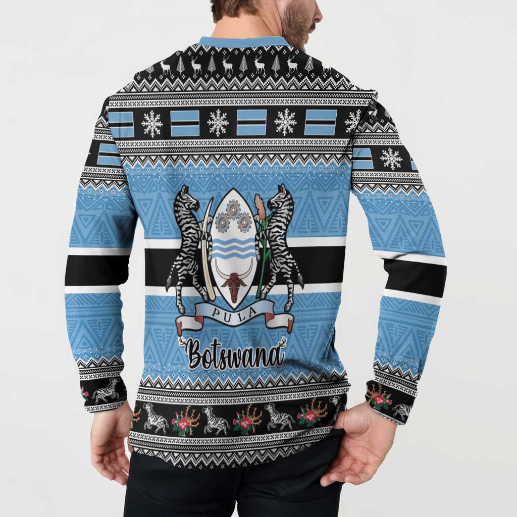Botswana Christmas Button Sweatshirt Coat Of Arms Muve neKisimusi - Wonder Print Shop