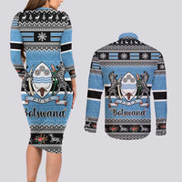 Botswana Christmas Couples Matching Long Sleeve Bodycon Dress and Long Sleeve Button Shirt Coat Of Arms Muve neKisimusi - Wonder Print Shop
