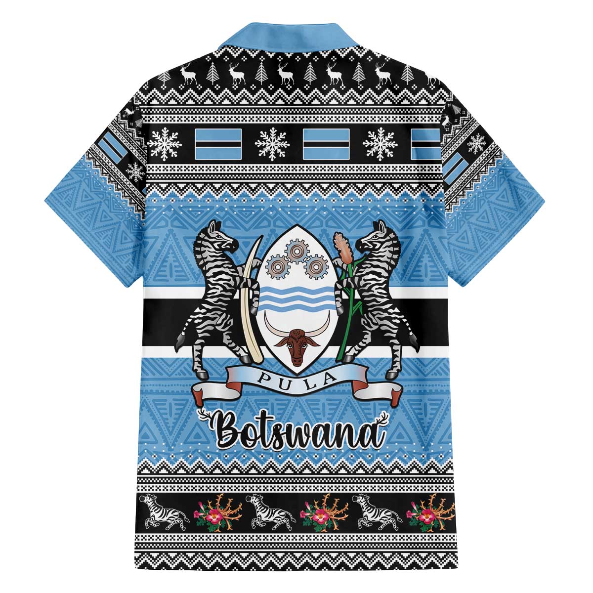 Botswana Christmas Family Matching Off The Shoulder Long Sleeve Dress and Hawaiian Shirt Coat Of Arms Muve neKisimusi - Wonder Print Shop