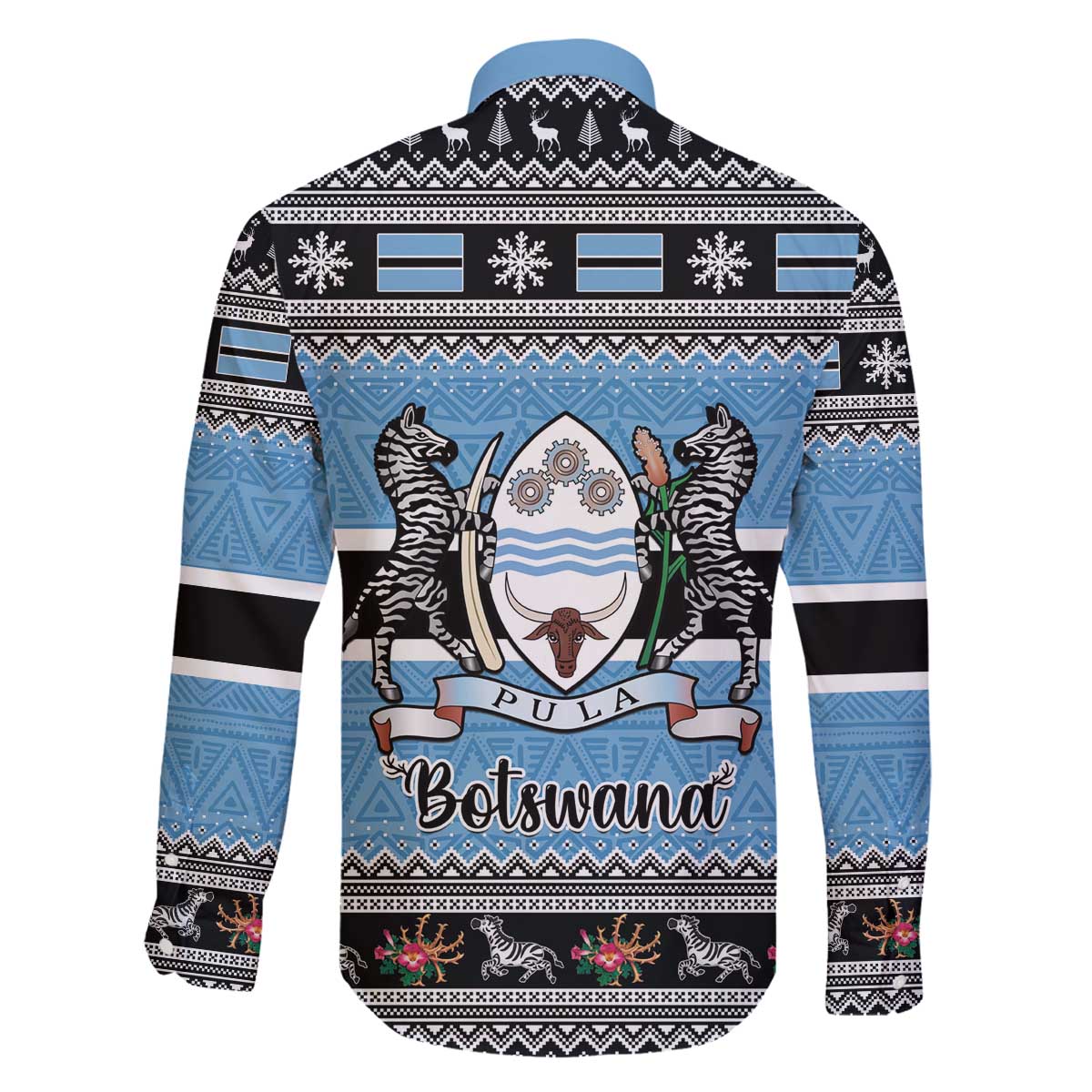 Botswana Christmas Family Matching Off The Shoulder Long Sleeve Dress and Hawaiian Shirt Coat Of Arms Muve neKisimusi - Wonder Print Shop
