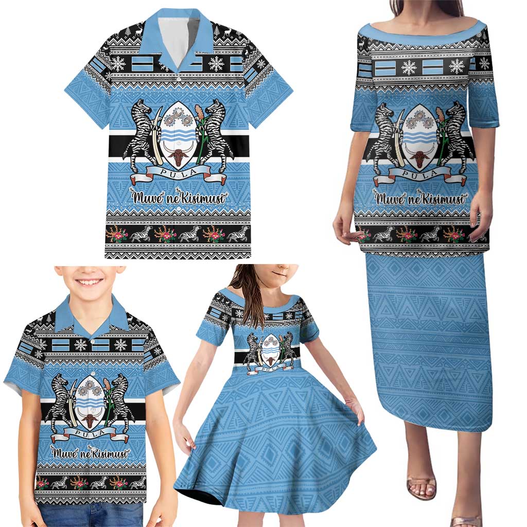 Botswana Christmas Family Matching Puletasi and Hawaiian Shirt Coat Of Arms Muve neKisimusi - Wonder Print Shop