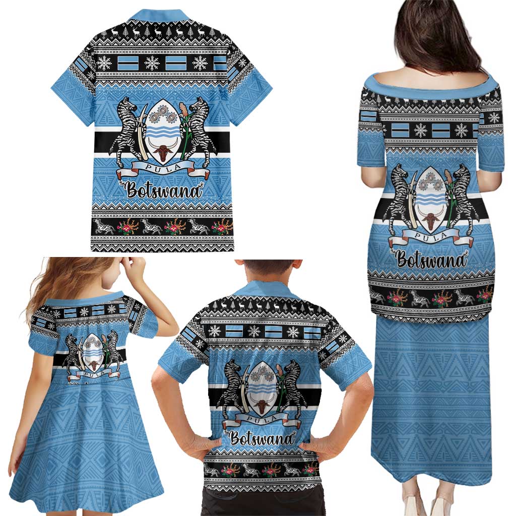 Botswana Christmas Family Matching Puletasi and Hawaiian Shirt Coat Of Arms Muve neKisimusi - Wonder Print Shop