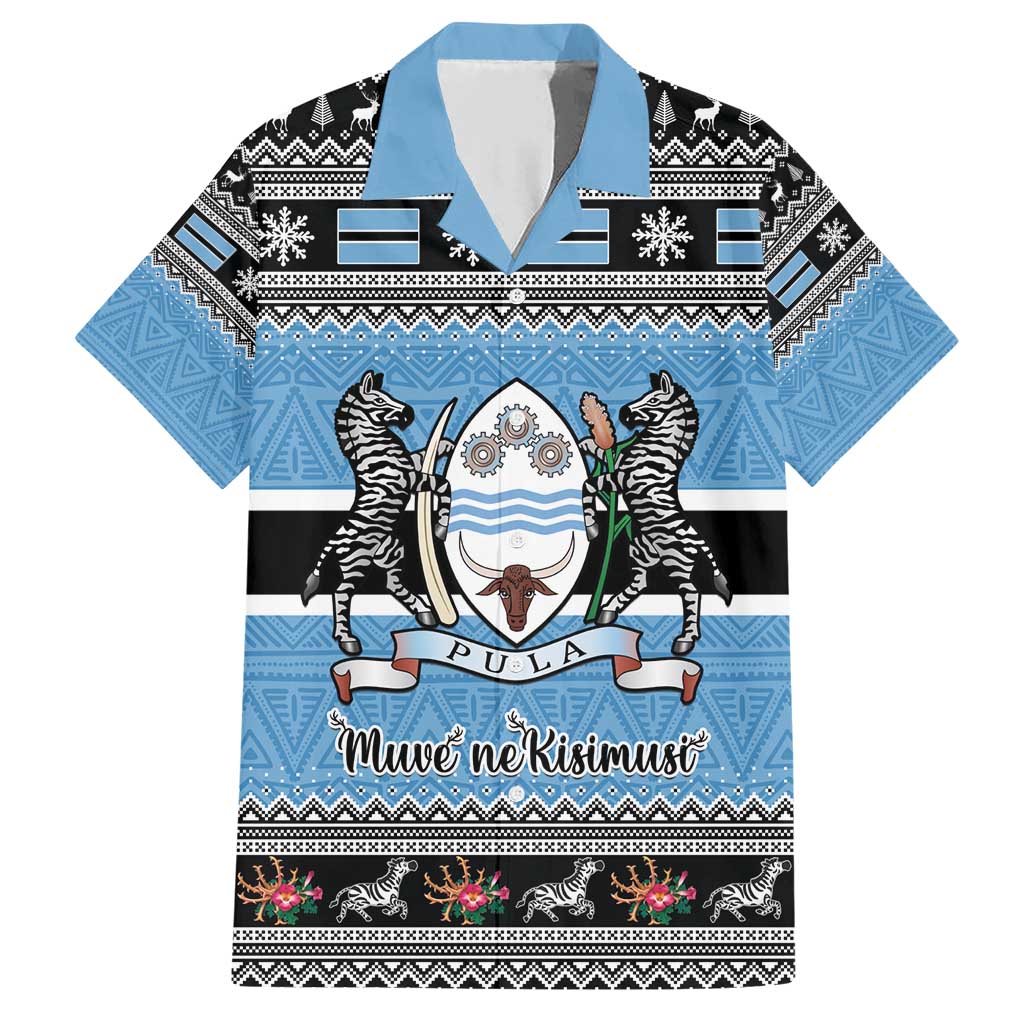 Botswana Christmas Family Matching Short Sleeve Bodycon Dress and Hawaiian Shirt Coat Of Arms Muve neKisimusi - Wonder Print Shop