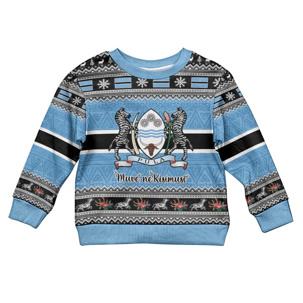 Botswana Christmas Kid Ugly Christmas Sweater Coat Of Arms Muve neKisimusi - Wonder Print Shop