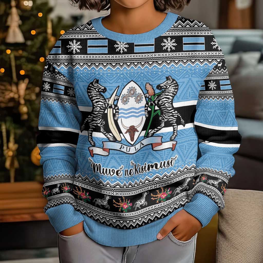 Botswana Christmas Kid Ugly Christmas Sweater Coat Of Arms Muve neKisimusi - Wonder Print Shop
