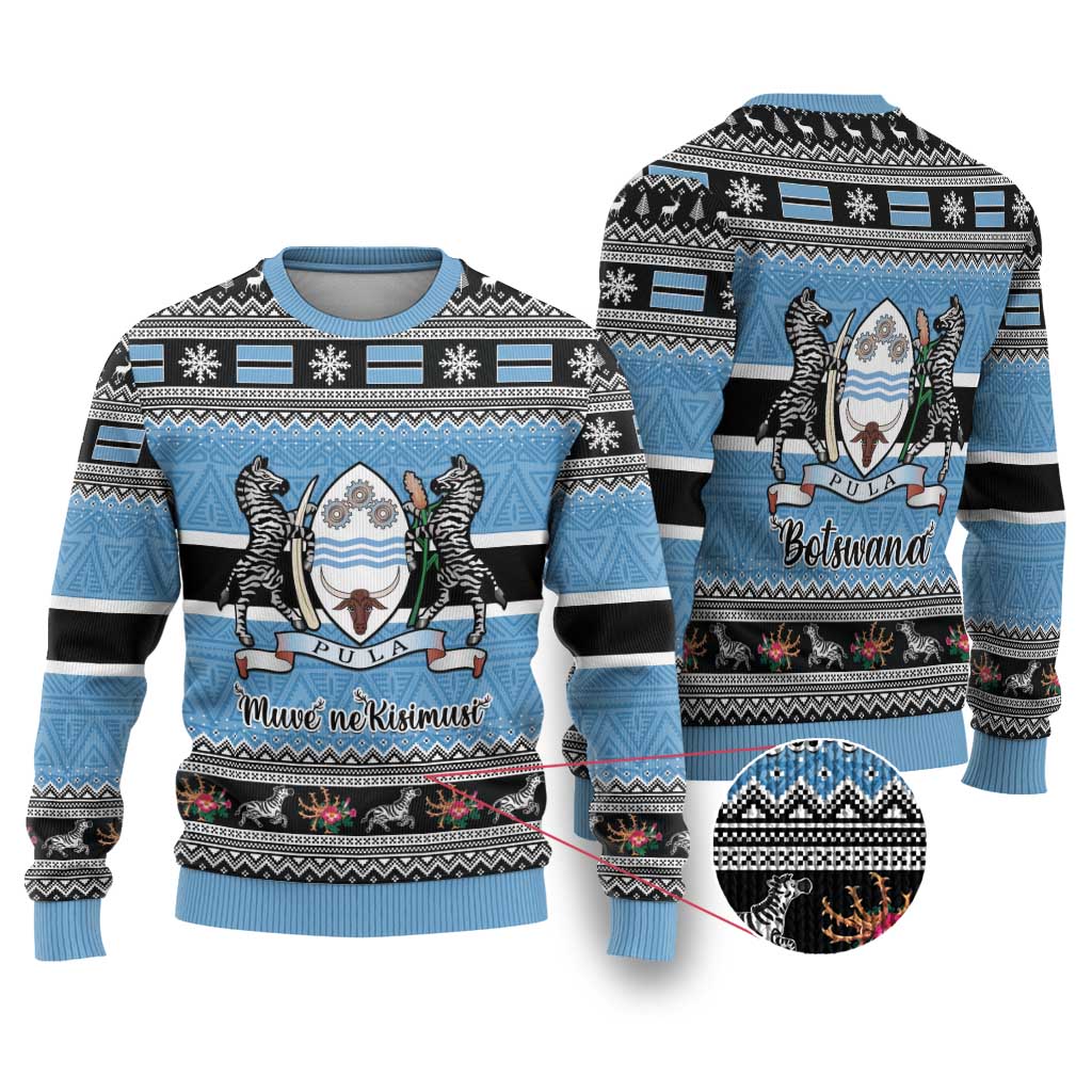 Botswana Christmas Ugly Christmas Sweater Coat Of Arms Muve neKisimusi - Wonder Print Shop