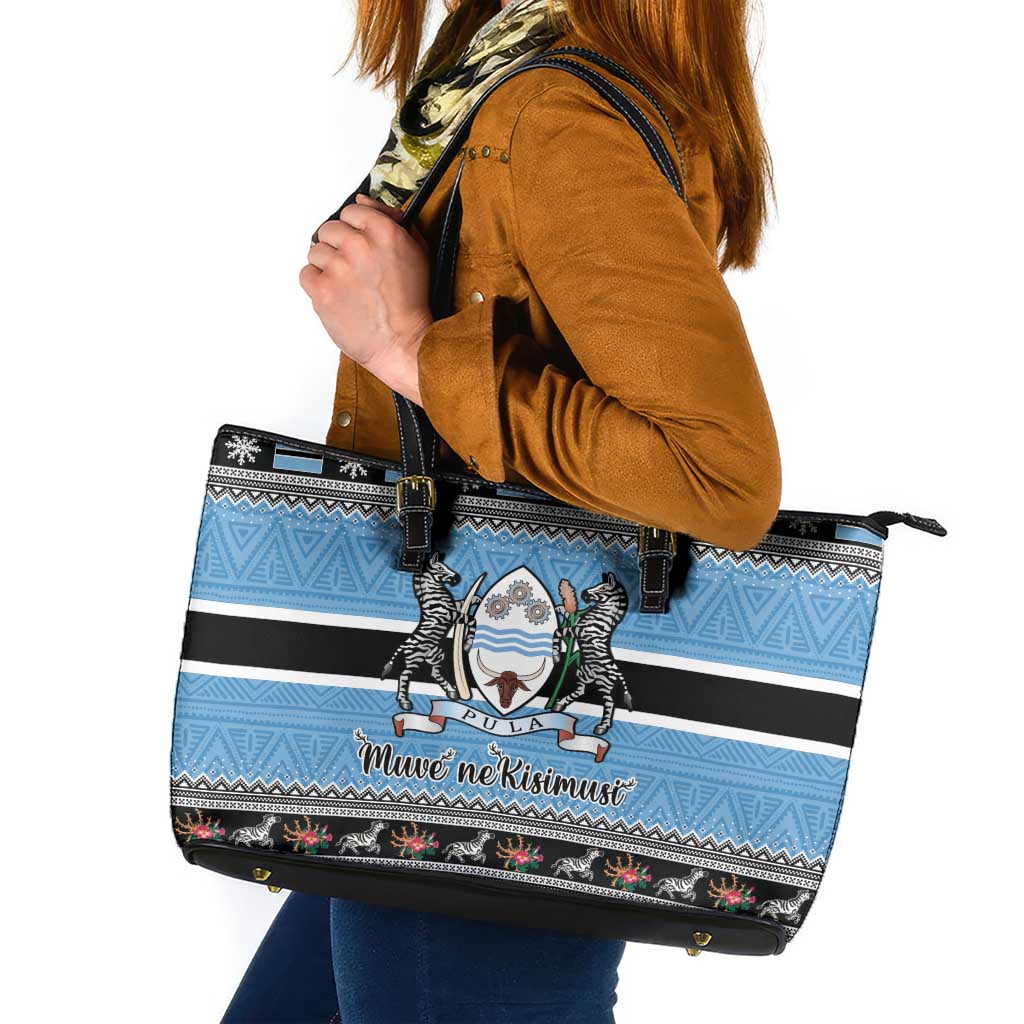 Botswana Christmas Leather Tote Bag Coat Of Arms Muve neKisimusi - Wonder Print Shop