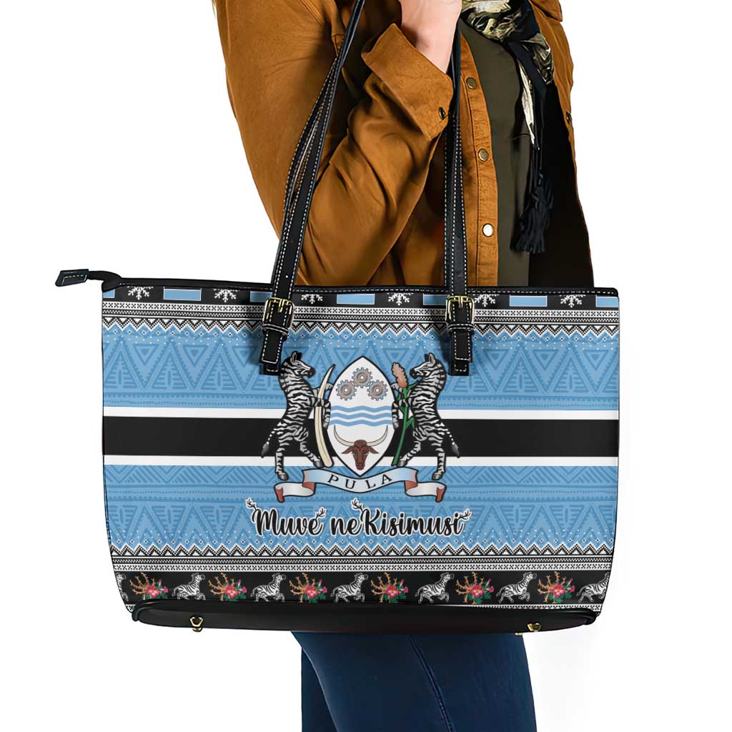 Botswana Christmas Leather Tote Bag Coat Of Arms Muve neKisimusi - Wonder Print Shop
