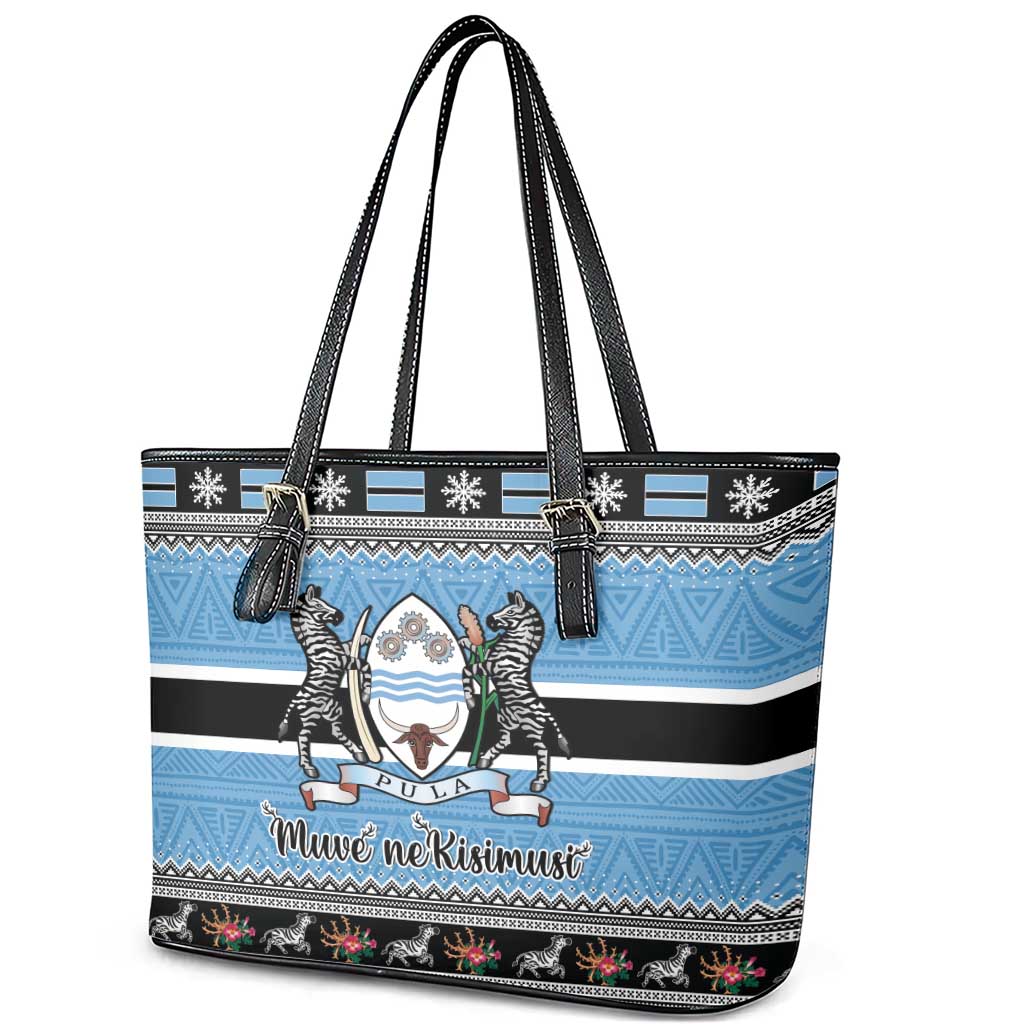 Botswana Christmas Leather Tote Bag Coat Of Arms Muve neKisimusi - Wonder Print Shop