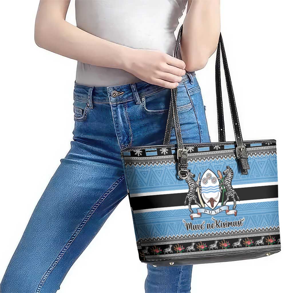 Botswana Christmas Leather Tote Bag Coat Of Arms Muve neKisimusi - Wonder Print Shop