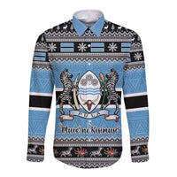 Botswana Christmas Long Sleeve Button Shirt Coat Of Arms Muve neKisimusi - Wonder Print Shop