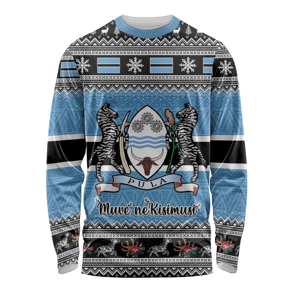 Botswana Christmas Long Sleeve Shirt Coat Of Arms Muve neKisimusi - Wonder Print Shop