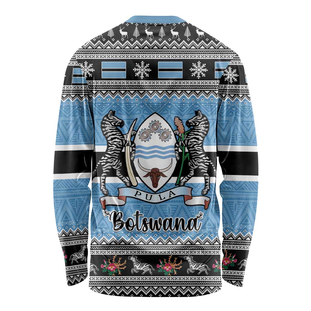 Botswana Christmas Long Sleeve Shirt Coat Of Arms Muve neKisimusi - Wonder Print Shop