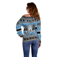 Botswana Christmas Off Shoulder Sweater Coat Of Arms Muve neKisimusi - Wonder Print Shop