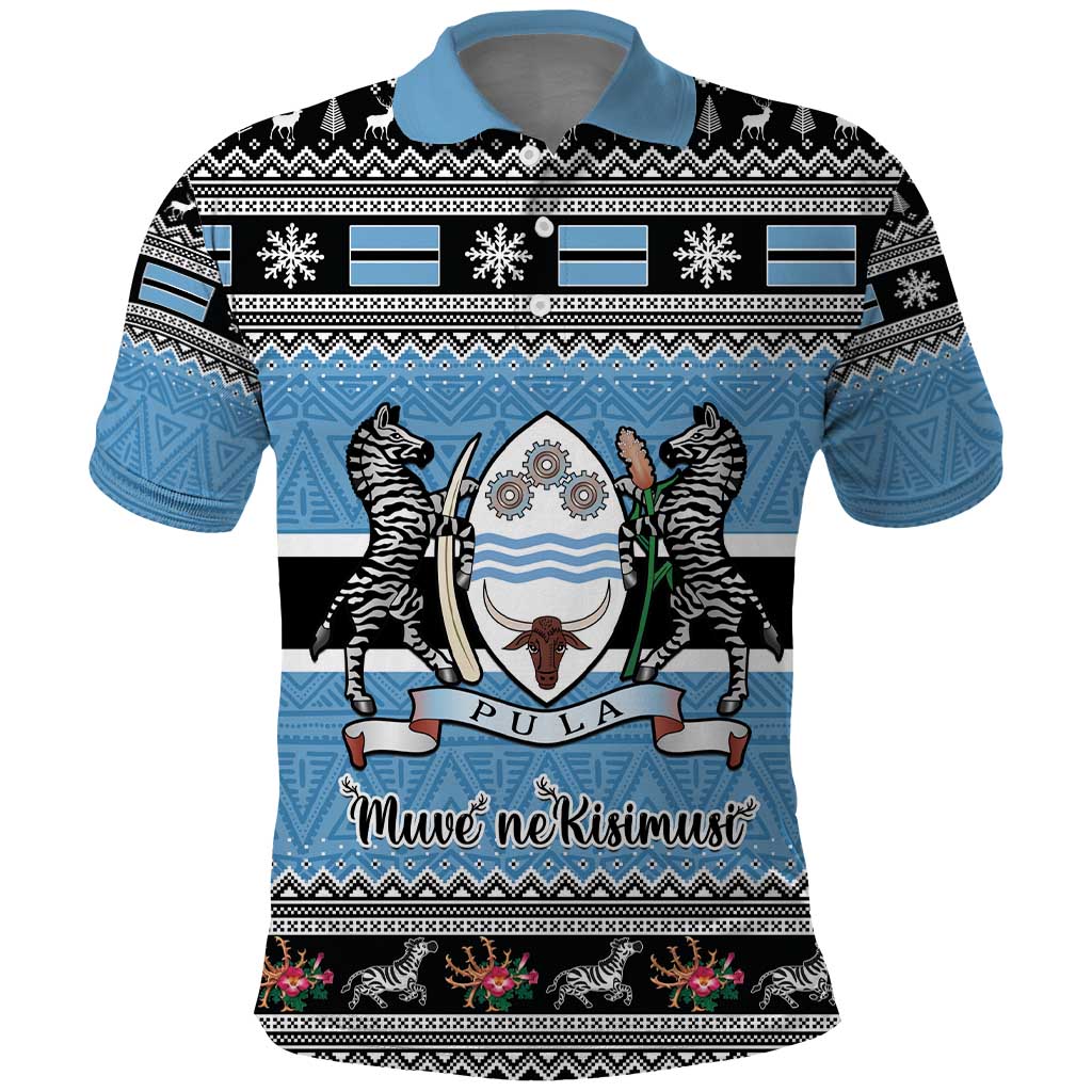 Botswana Christmas Polo Shirt Coat Of Arms Muve neKisimusi - Wonder Print Shop