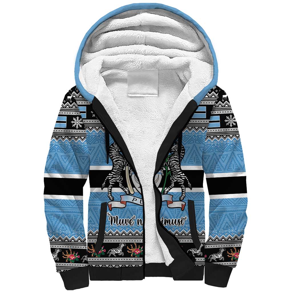 Botswana Christmas Sherpa Hoodie Coat Of Arms Muve neKisimusi - Wonder Print Shop