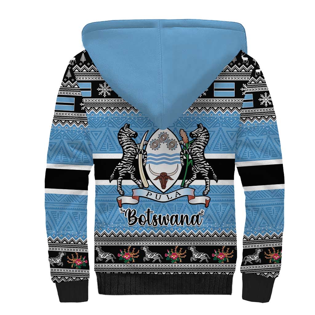 Botswana Christmas Sherpa Hoodie Coat Of Arms Muve neKisimusi - Wonder Print Shop