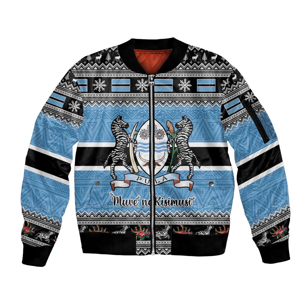 Botswana Christmas Sleeve Zip Bomber Jacket Coat Of Arms Muve neKisimusi - Wonder Print Shop