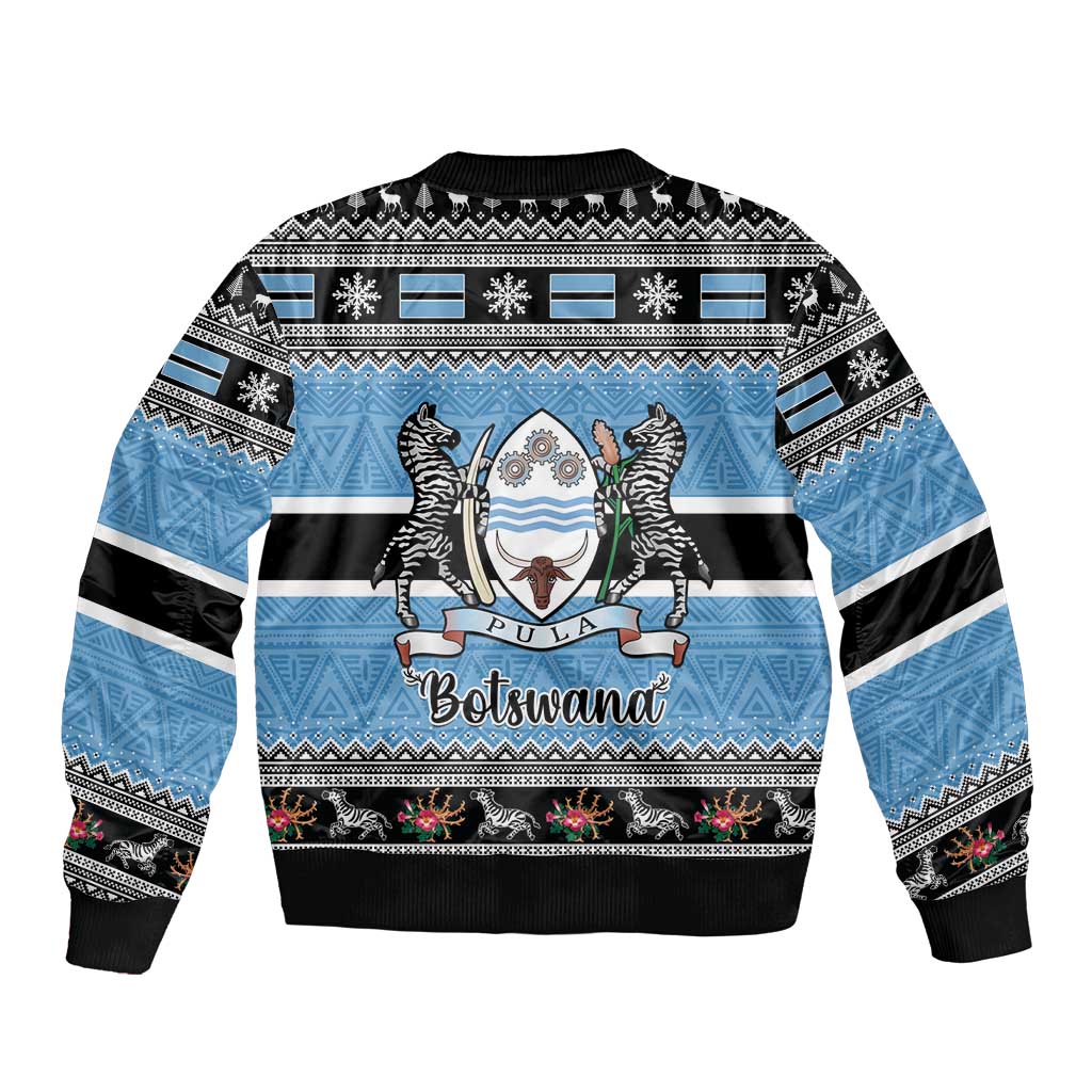 Botswana Christmas Sleeve Zip Bomber Jacket Coat Of Arms Muve neKisimusi - Wonder Print Shop