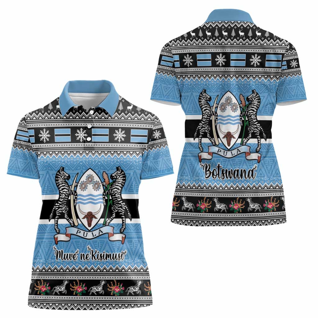 Botswana Christmas Women Polo Shirt Coat Of Arms Muve neKisimusi - Wonder Print Shop